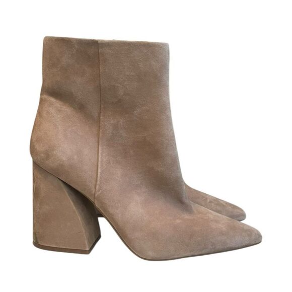 Gianni Bini Callen Ankle Booties Tan Suede Block Heel Boots Zip Close 8.5 - Picture 1 of 8